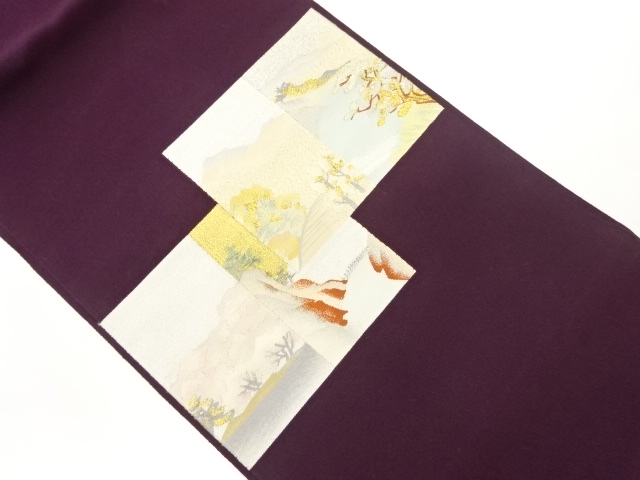 本綴れ色紙に山並風景模様織出し名古屋帯